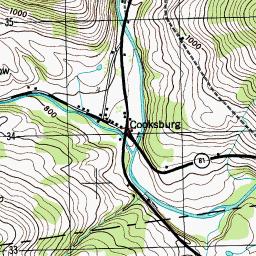 Topographic Map of Cooksburg, NY