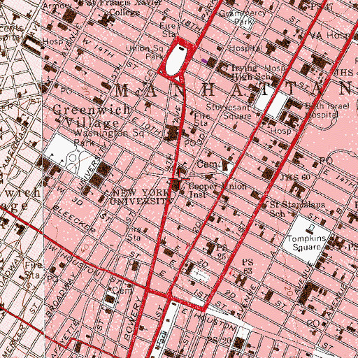 Topographic Map of Cooper Union Institute, NY