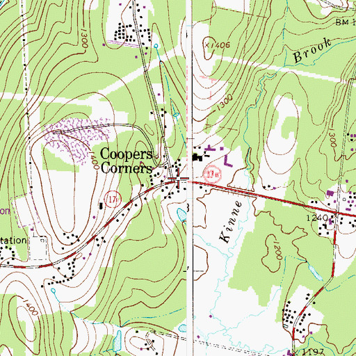 Topographic Map of Coopers Corners, NY