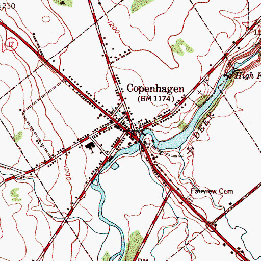 Topographic Map of Copenhagen, NY