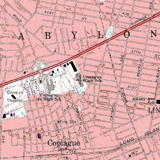 Topographic Map of Walter G O'Connell Copiague High School, NY