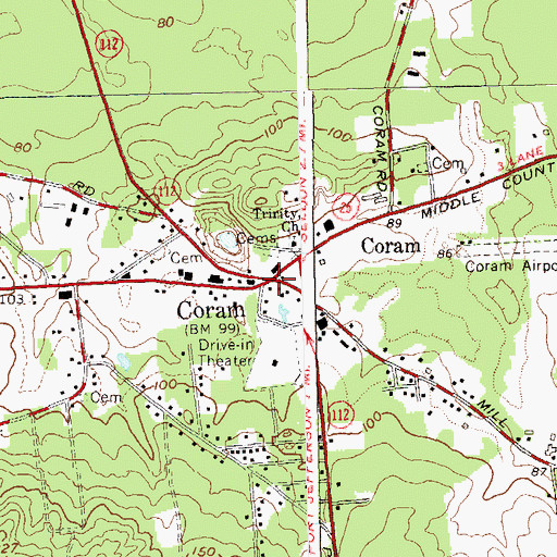 Topographic Map of Coram, NY