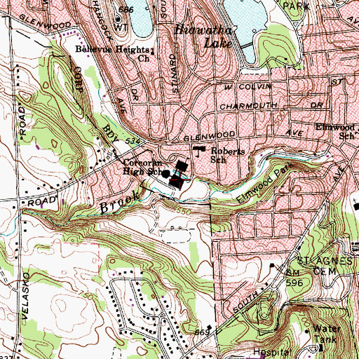 Topographic Map of Corcoran High School, NY