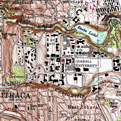 Topographic Map of Cornell University, NY