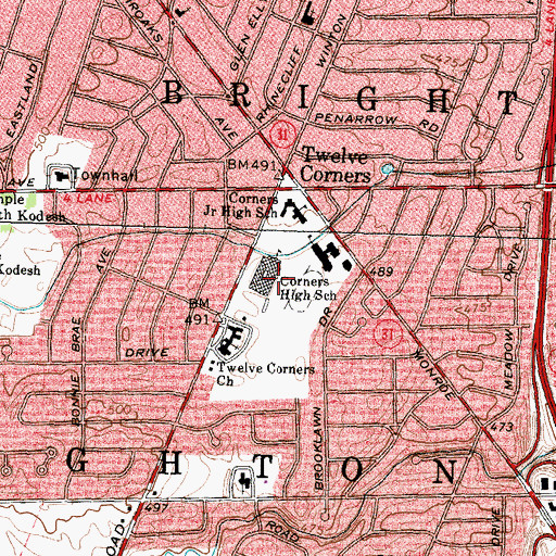 Topographic Map of Corners High School, NY