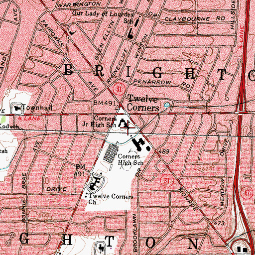 Topographic Map of Twelve Corners Middle School, NY