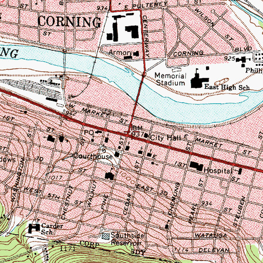 Topographic Map of Corning, NY