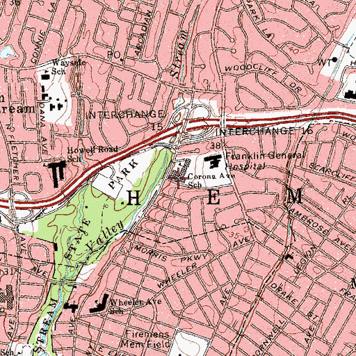 Topographic Map of James A Denver Elementary School, NY