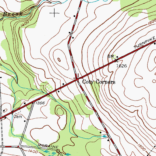 Topographic Map of Coty Corners, NY
