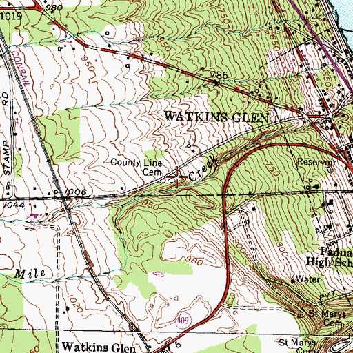 Topographic Map of County Line Cemetery, NY