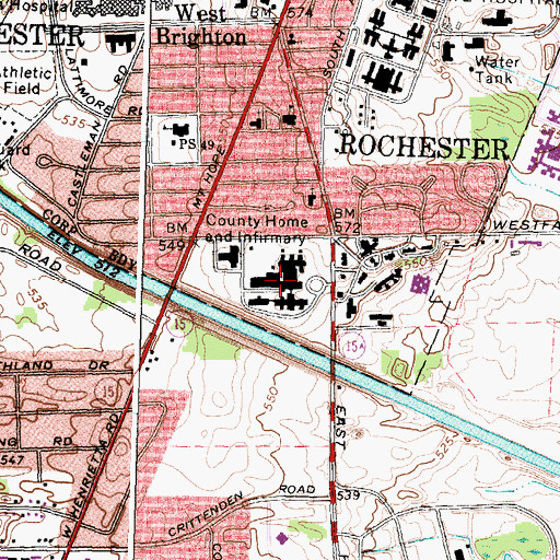 Topographic Map of Monroe Community Hospital, NY