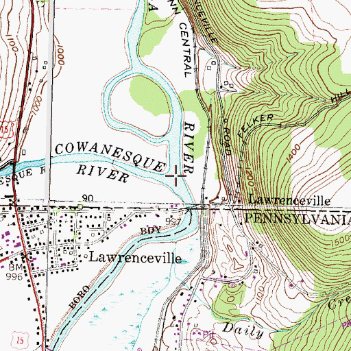 Topographic Map of Cowanesque River, NY