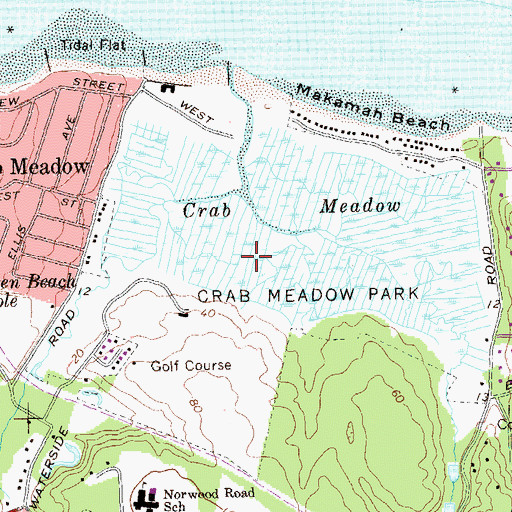Topographic Map of Crab Meadow Park, NY