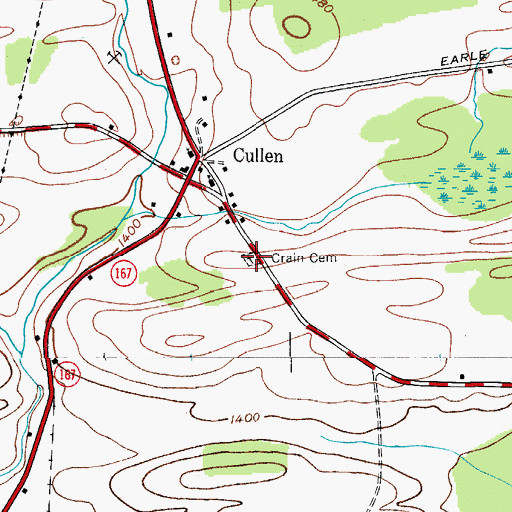 Topographic Map of Crain Memorial Cemetery, NY