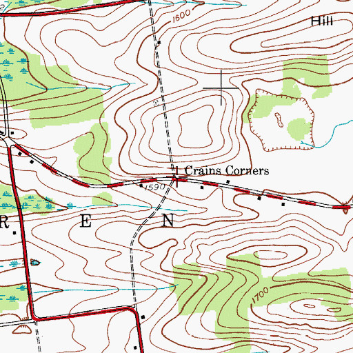 Topographic Map of Crains Corners, NY
