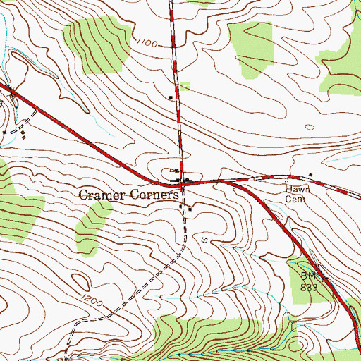 Topographic Map of Cramer Corners, NY