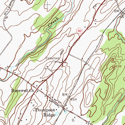 Topographic Map of Crawford Cemetery, NY