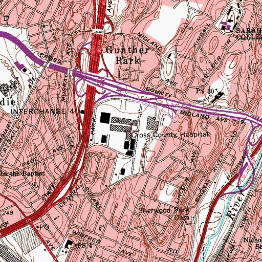 Topographic Map of Cross County Hospital, NY