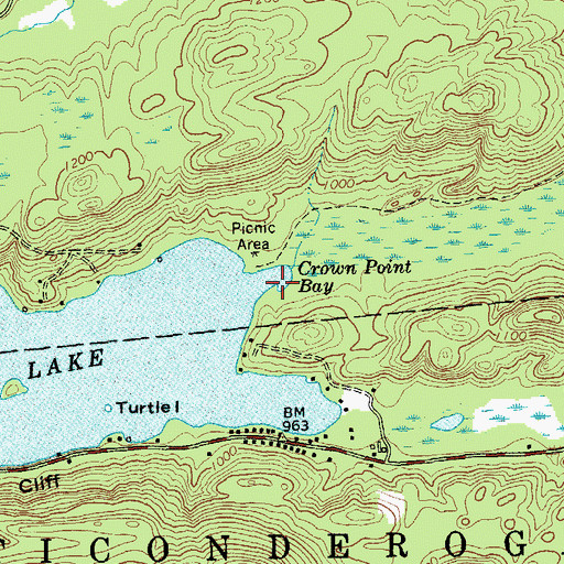 Topographic Map of Crown Point Bay, NY