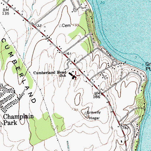 Topographic Map of Cumberland Head School, NY