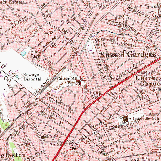 Topographic Map of Cutter Mill School, NY