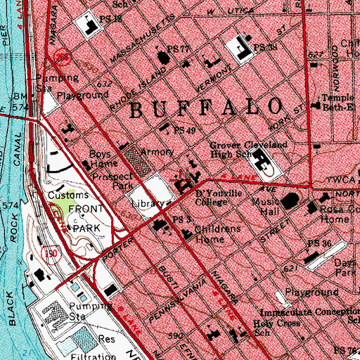 Topographic Map of D'Youville College, NY