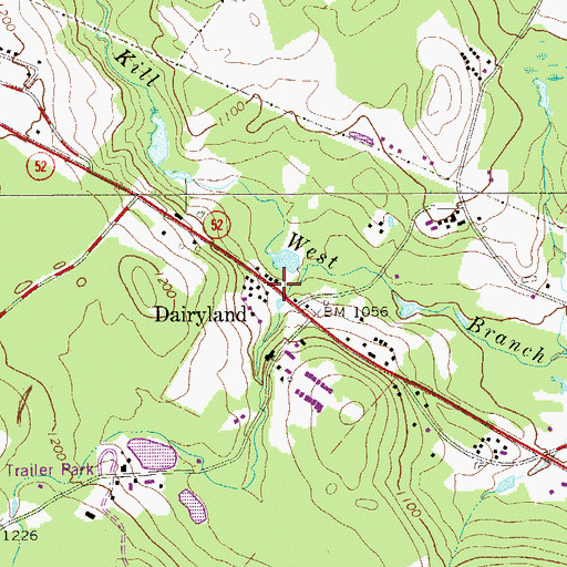 Topographic Map of Dairyland, NY