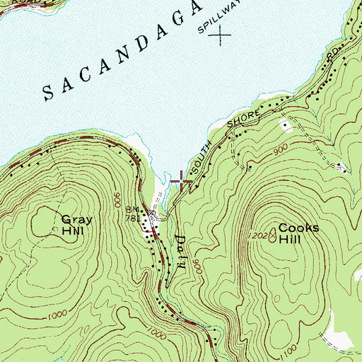 Topographic Map of Daly Creek, NY