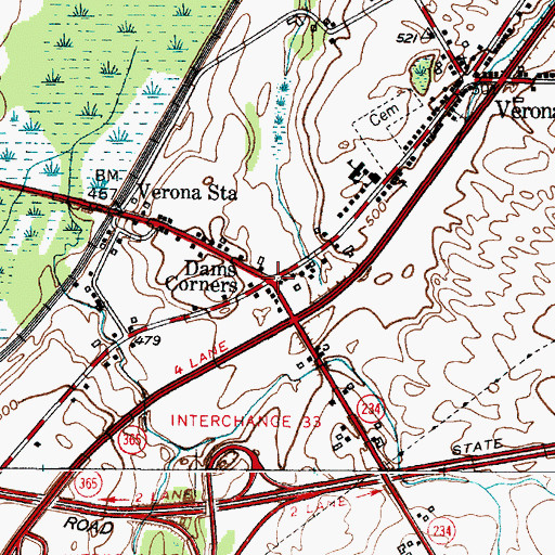 Topographic Map of Dams Corner, NY