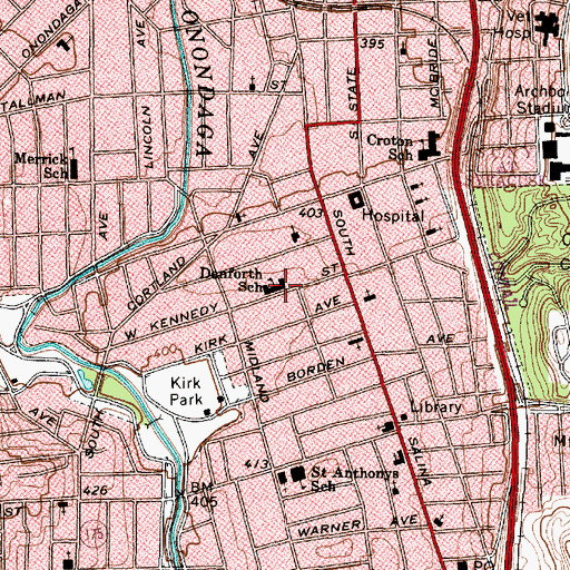Topographic Map of Danforth School, NY