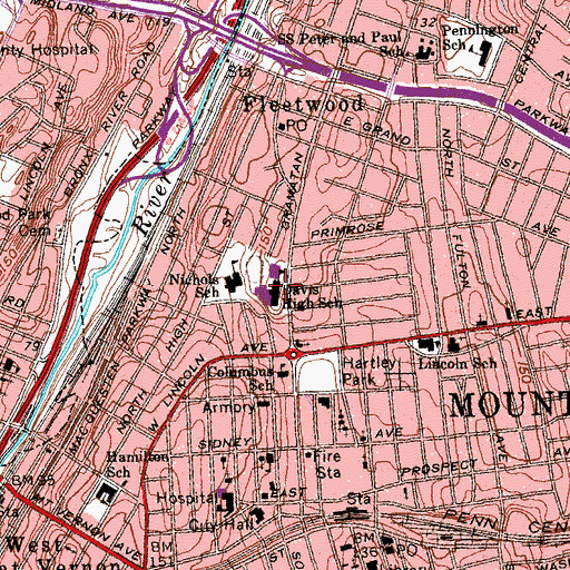 Topographic Map of Mount Vernon Middle School, NY