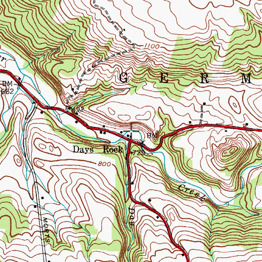 Topographic Map of Days Rock, NY