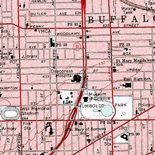 Topographic Map of Deaconess Hospital, NY