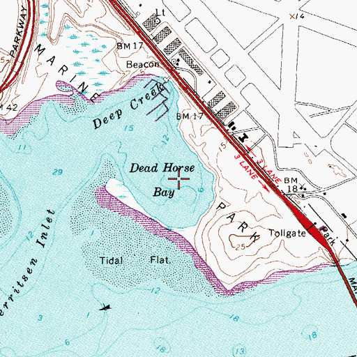 Topographic Map of Dead Horse Bay, NY