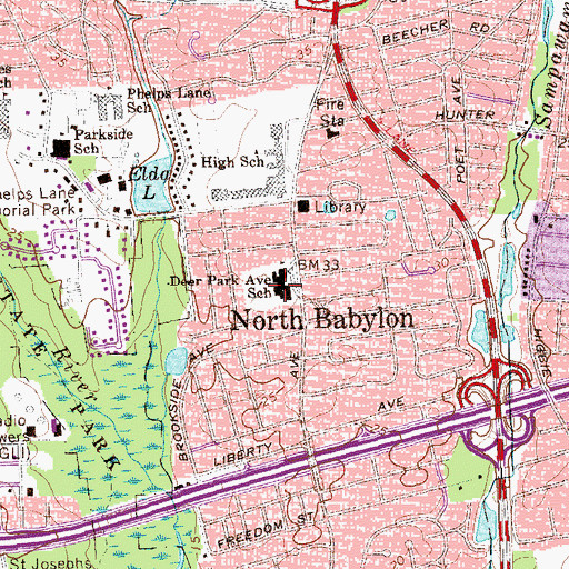 Topographic Map of Marion G Vedder Elementary School, NY