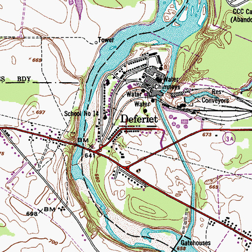 Topographic Map of Deferiet, NY