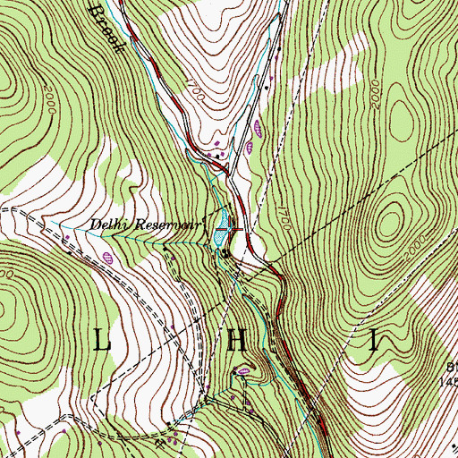 Topographic Map of Delhi Reservoir, NY