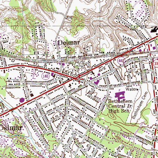 Topographic Map of Delmar, NY
