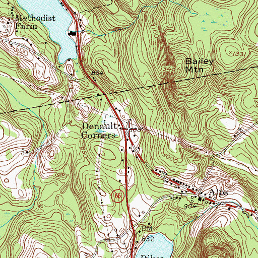 Topographic Map of Denault Corners, NY