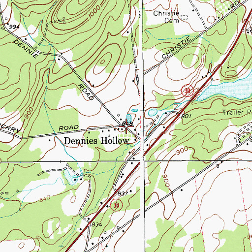 Topographic Map of Dennies Hollow, NY