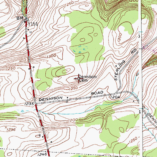 Topographic Map of Dennison Cemetery, NY