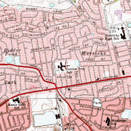 Topographic Map of Denton Avenue School, NY