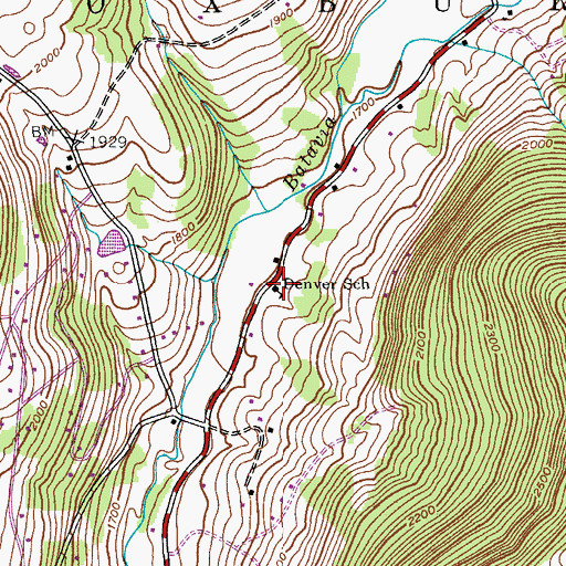 Topographic Map of Denver School (historical), NY