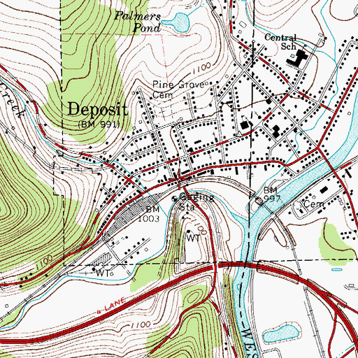 Topographic Map of Deposit, NY