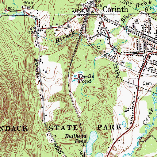 Topographic Map of Devils Pond, NY