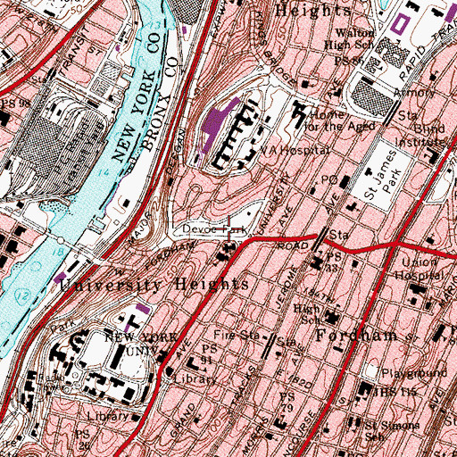 Topographic Map of Devoe Park, NY