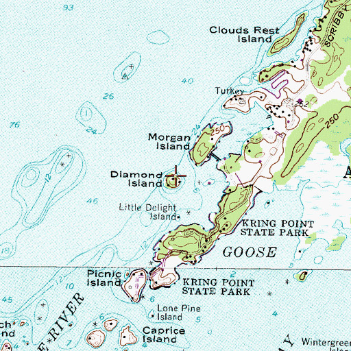 Topographic Map of Diamond Island, NY