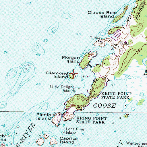 Topographic Map of Diamond Island, NY