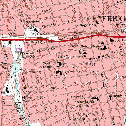 Topographic Map of Doctors Hospital, NY