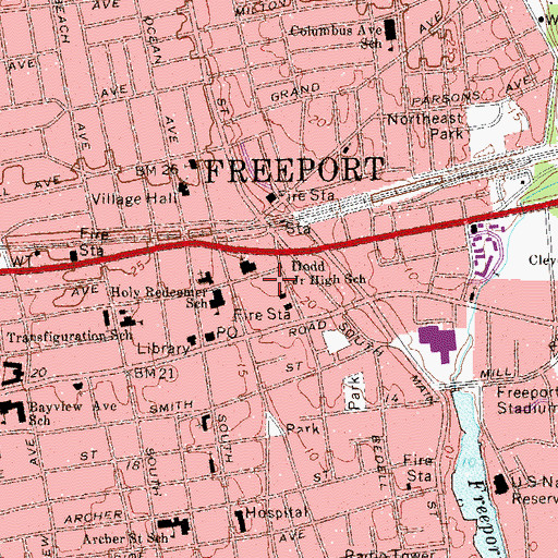 Topographic Map of John W Dodd Middle School, NY